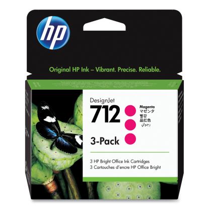 HP 712 (3ED78ACT) Magenta Original DesignJet Ink Cartridge, 3/Pack, 24 Packs/Carton1