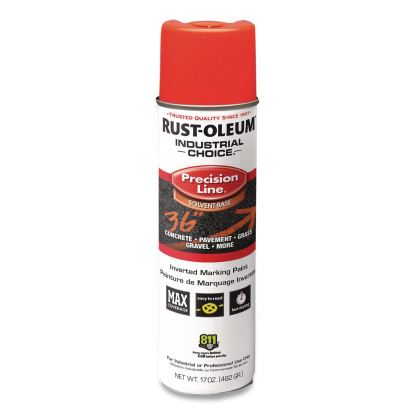 Industrial Choice M1600 System Solvent-Based Precision Line Marking Paint, Flat Fluorescent Red-Orange,17oz Aerosol Can,12/CT1