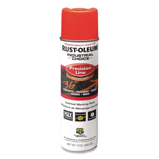 Industrial Choice M1600 System Solvent-Based Precision Line Marking Paint, Flat Fluorescent Red-Orange,17oz Aerosol Can,12/CT1