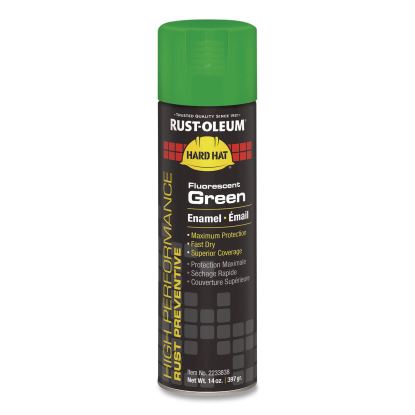Hard Hat High Performance V2100 System Rust Preventive Enamel Spray Paint, Gloss Fluorescent Green, 15 oz Aerosol Can, 6/CT1