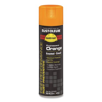 Hard Hat High Performance V2100 System Rust Preventive Enamel Spray Paint, Gloss Fluorescent Orange, 15 oz Aerosol Can, 6/CT1