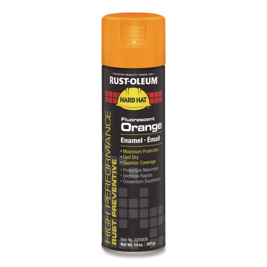 Hard Hat High Performance V2100 System Rust Preventive Enamel Spray Paint, Gloss Fluorescent Orange, 15 oz Aerosol Can, 6/CT1