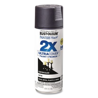 Painter's Touch 2X Ultra Cover Spray Paint, Satin Canyon Black, 12 oz Aerosol Can, 6/Carton1