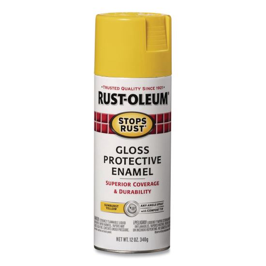 Stops Rust Spray Paint, Gloss Yellow, 12 oz Aerosol Can, 6/Carton1