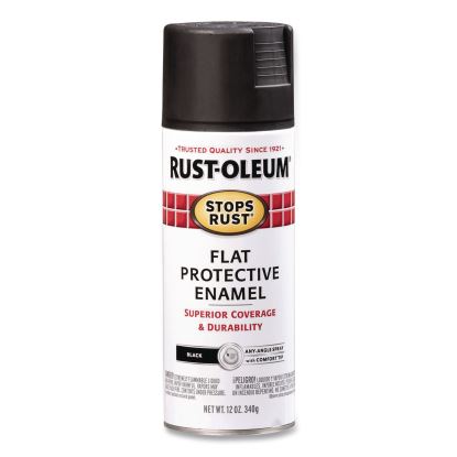 Stops Rust Spray Paint, Flat Black, 12 oz Aerosol Can, 6/Carton1