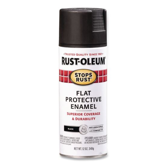 Stops Rust Spray Paint, Flat Black, 12 oz Aerosol Can, 6/Carton1