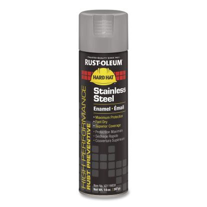Hard Hat High Performance V2100 System Rust Preventive Enamel Spray Paint, Flat Stainless Steel, 15 oz Aerosol Can, 6/Carton1