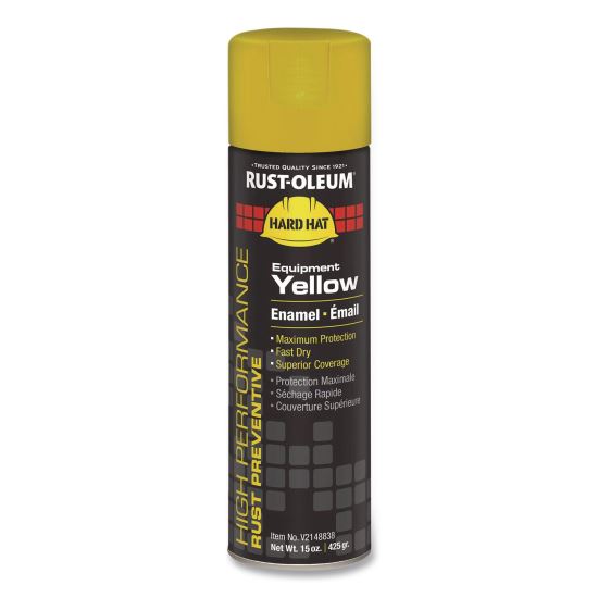 Hard Hat High Performance V2100 System Rust Preventive Enamel Spray Paint, Gloss Equipment Yellow,15 oz Aerosol Can, 6/Carton1
