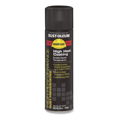 Hard Hat High Performance V2100 System Rust Preventive Enamel Spray Paint, Flat High Heat Black, 15 oz Aerosol Can, 6/Carton1