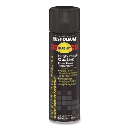 Hard Hat High Performance V2100 System Rust Preventive Enamel Spray Paint, Flat High Heat Black, 15 oz Aerosol Can, 6/Carton1
