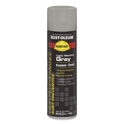 Hard Hat High Performance V2100 System Rust Preventive Enamel Spray Paint, Gloss Light Machine Gray, 15 oz Aerosol Can, 6/CT1