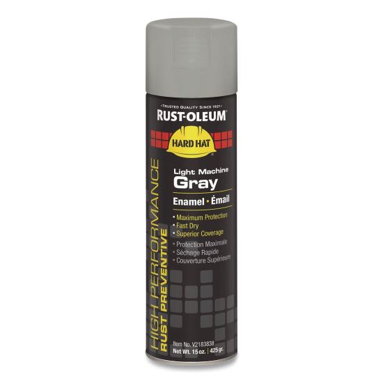 Hard Hat High Performance V2100 System Rust Preventive Enamel Spray Paint, Gloss Light Machine Gray, 15 oz Aerosol Can, 6/CT1