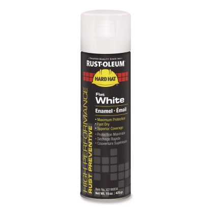 Hard Hat High Performance V2100 System Rust Preventive Enamel Spray Paint, Flat White, 15 oz Aerosol Can, 6/Carton1