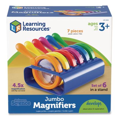 Primary Science Jumbo Magnifiers with Stand, Ages 3 and Up, 4.5x, Plastic Lens, 4.5" dia, 6/Set1