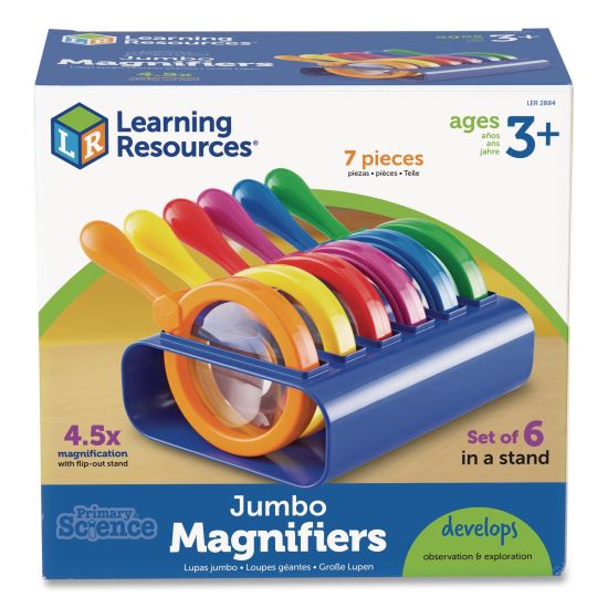 Primary Science Jumbo Magnifiers with Stand, Ages 3 and Up, 4.5x, Plastic Lens, 4.5" dia, 6/Set1
