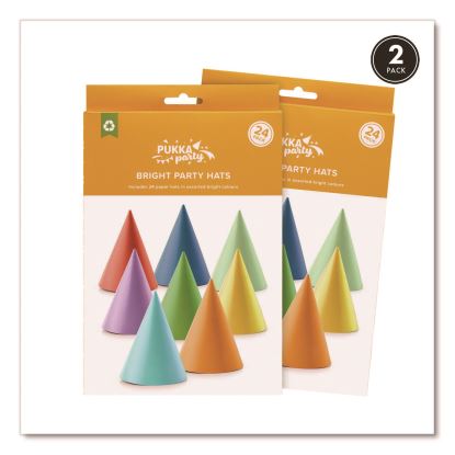 Bright Party Hats, Paper, 4.3 x 6, Assorted Bright Colors, 24/Pack, 2 Packs/Box1