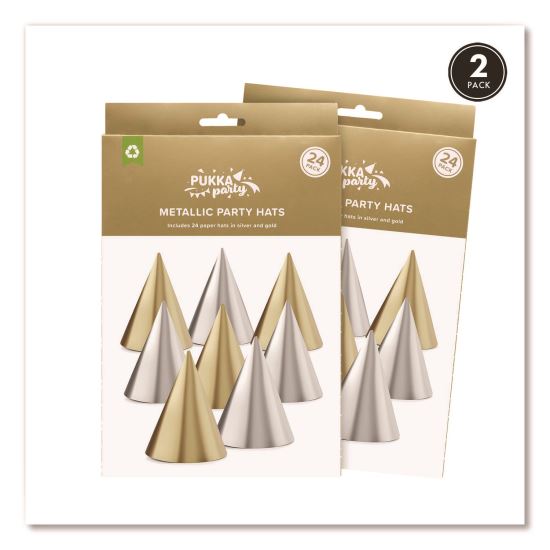 Silver and Gold Party Hats, Paper, 4.3 x 6, 24/Pack, 2 Packs/Box1