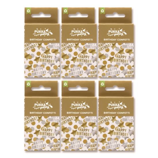 Gold and Silver Birthday Confetti, Circles, Stars, Happy Birthday Shaped, 1 x 2, Gold/Silver, 3/Pack, 2 Packs/Box1