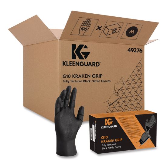 G10 Kraken Grip Nitrile Gloves, Small, 6 mil Thick, 9.5" Long, Black, 100/Box, 10 Boxes/Carton1