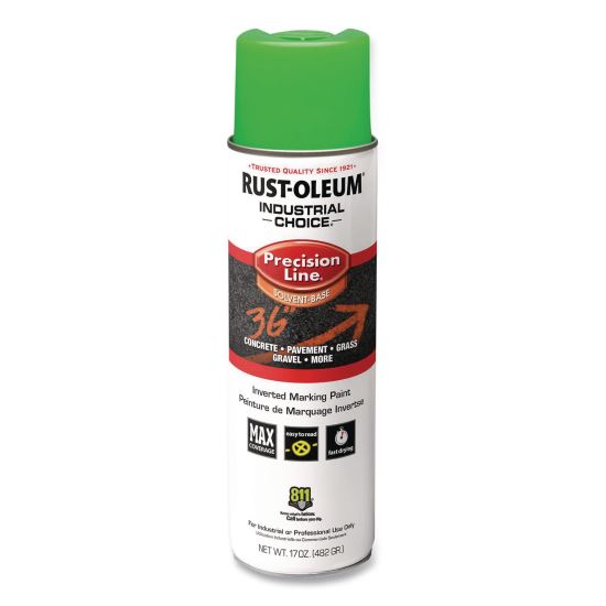 Industrial Choice M1600 System Solvent-Based Precision Line Marking Paint, Flat Fluorescent Green, 17 oz Aerosol Can, 12/CT1