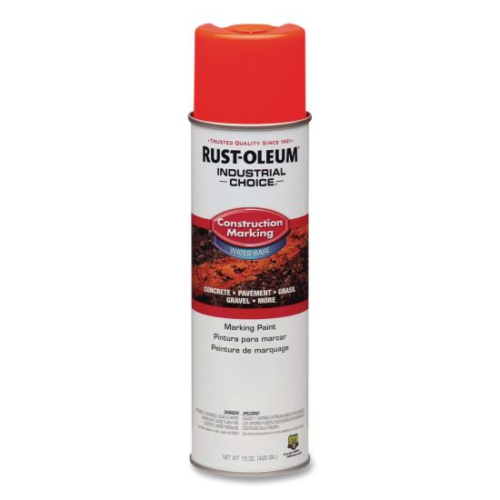 Industrial Choice M1400 System Water-Based Construction Marking Paint, Gloss Fluorescent Red-Orange, 17 oz Aerosol Can, 12/CT1