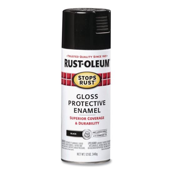 Stops Rust Spray Paint, Gloss Black, 12 oz Aerosol Can, 6/Carton1