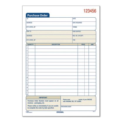 Multipart Purchase Order Pad, Three-Part Carbonless, 8.44 x 5.56, 50 Sets/Pad,10 Pads/Pack1