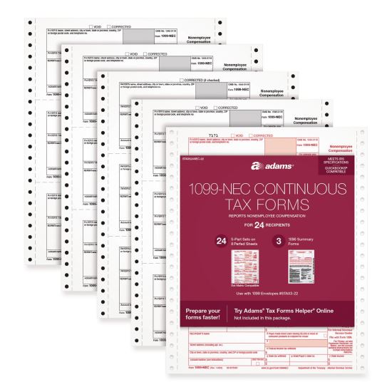 2022 1099-NEC Tax Form, 8.5" x 3.67", 3 Forms/Sheet, 24 Forms Total1