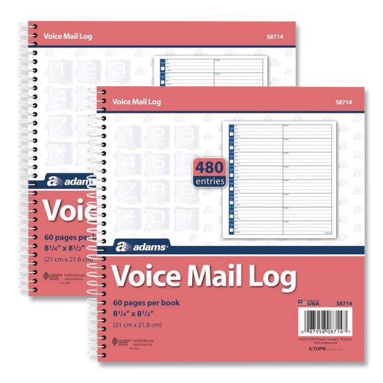 Voice Mail Log Books, One-Part (No Copies), 8.25 x 8.5, 8 Forms/Sheet, 480 Forms Total, 2/Pack1