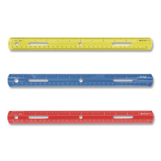 Plastic Ruler, Standard/Metric, 12" Long, Randomly Assorted Colors1