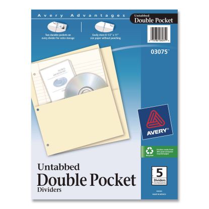 Untabbed Double Pocket Dividers, 9.19 x 11, Manila, 5/Pack1
