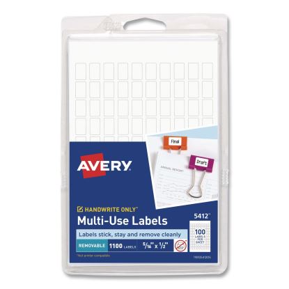 Handwrite Only Self-Adhesive Removable Labels, 0.31 x 0.5, 100 Labels/Sheet, 11 Sheets/Pack1