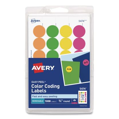 Handwrite Only Self-Adhesive Removable Round Color-Coding Labels, 0.75" dia, Assorted Neon Colors, 24/Sheet, 42 Sheets/Pack1