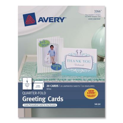 Quarter-Fold Greeting Cards with Matching Envelopes, 80 lb, 5.5 x 4.25, Matte White, 1 Card/Sheet, 20 Sheets/Pack1