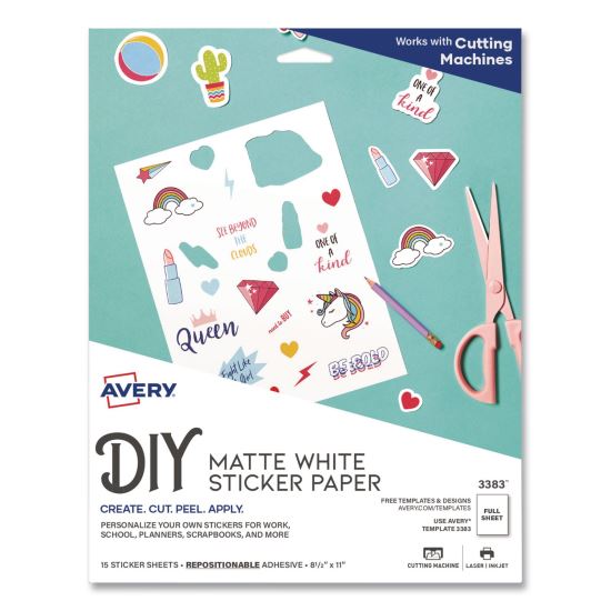 Multipurpose Sticker Project Paper, Inkjet, 8.5 x 11, 15 Sheets/Pack1