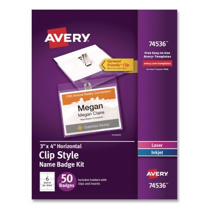 Clip-Style Name Badge Kit, Clear, 3 x 4 Insert, 50 Badges/Box, 5 Boxes/Carton1