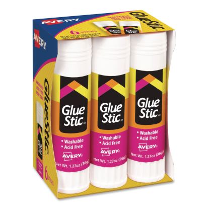 Permanent Glue Stic, 1.27 oz, Applies White, Dries Clear, 6/Pack, 12 Packs/Carton1