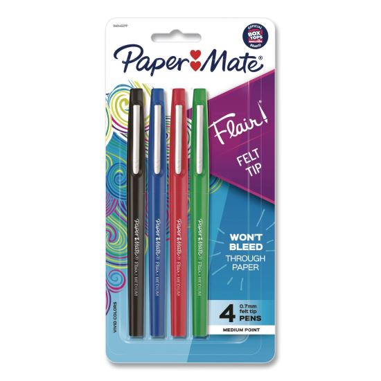 Flair Felt Tip Porous Point Pen, Stick, Medium 0.7 mm, Assorted Ink and Barrel Colors, 4/Set1
