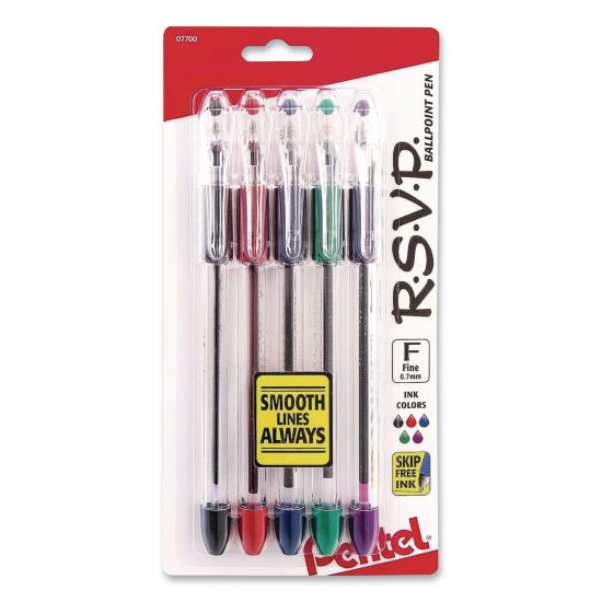 R.S.V.P. Ballpoint Pen, Stick, Fine, 0.7 mm, Assorted Ink and Barrel Colors, 5/Pack1