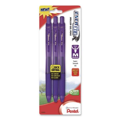 EnerGel-X Gel Pen, Retractable, Medium 0.7 mm, Violet Ink, Translucent Violet/Violet Barrel, 3/Pack1