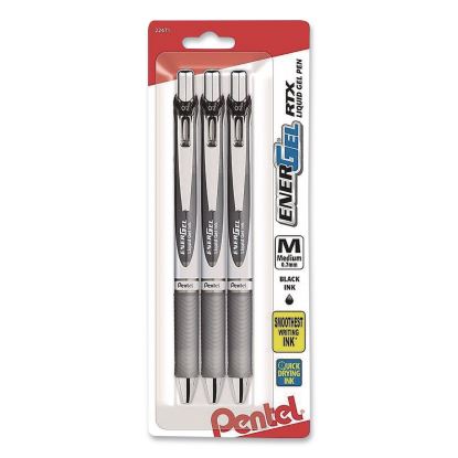 EnerGel RTX Liquid Gel Pen, Retractable. Medium 0.7 mm, Black Ink, Black/Gray Barrel, 3/Pack1