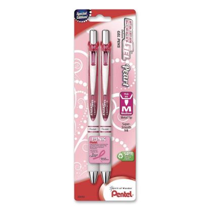 EnerGel Pearl Deluxe Pink Special Edition Liquid Gel Pen, Retractable, Medium 0.7 mm, Pink Ink, White Pearl/Pink Barrel, 2/PK1