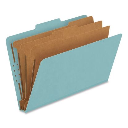Colored Pressboard Top Tab Classification Folders, 3.5" Expansion, 3 Dividers, 8 Fasteners, Legal Size, Blue Exterior, 10/Box1