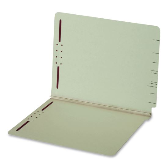 Colored Pressboard End Tab Fastener Folders, 3" Expansion, 2 Fasteners, Letter Size, Light Green Exterior, 25/Box1