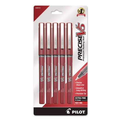 Precise V5 Rollerball Pen, Stick, Extra-Fine 0.5 mm, Red Ink, Red/Clear Barrel, 5/Pack1