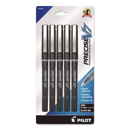 Precise V7 RollerBall Pen, Stick, Fine 0.7 mm, Black Ink, Black/Clear Barrel, 5/Pack1