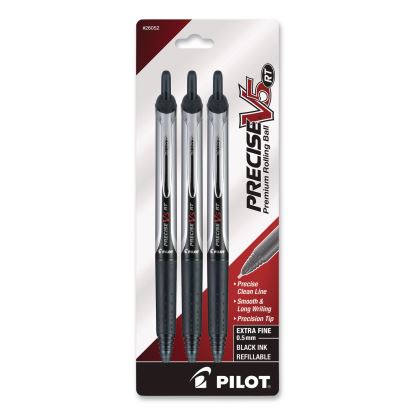 Precise V5RT Roller Ball Pen, Retractable, Extra-Fine 0.5 mm, Black Ink, Black/Silver Barrel, 3/Pack1