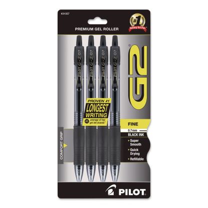 G2 Premium Gel Pen, Retractable, Fine 0.7 mm, Black Ink, Smoke/Black Barrel, 4/Pack1