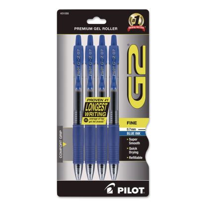 G2 Premium Gel Pen, Retractable, Fine 0.7 mm, Blue Ink, Smoke/Blue Barrel, 4/Pack1