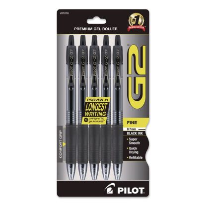 G2 Premium Gel Pen, Retractable, Fine 0.7 mm, Black Ink, Smoke/Black Barrel, 5/Pack1